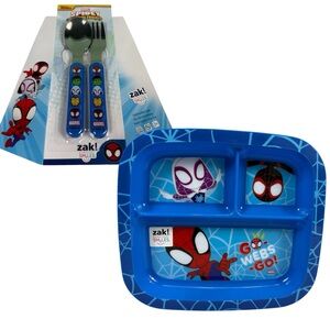 Marvel Spidey Amazing Friends Zak! Everyday Smiles Plate & Silverware Set NWT